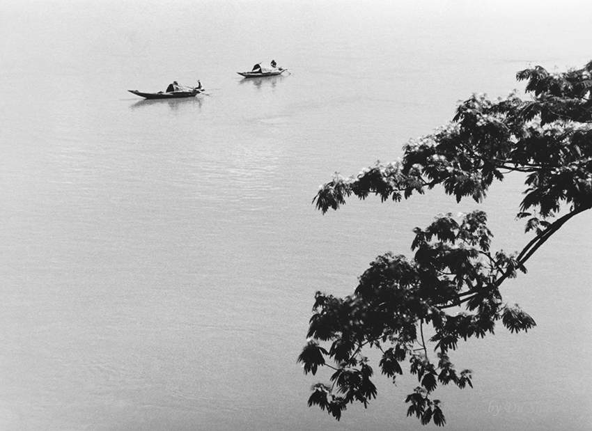 Boats Floating on the River in Spring